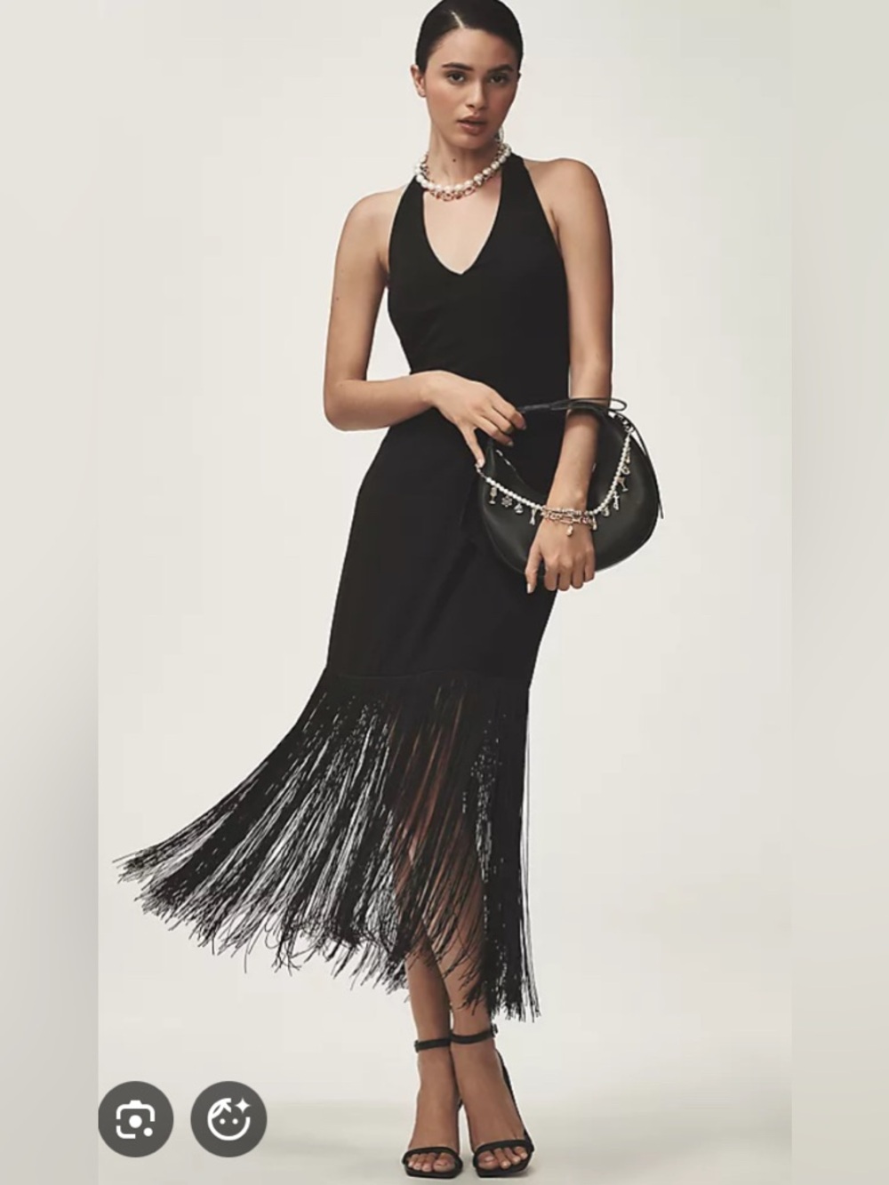 Hutch Black Fringe Halter Midi Dress